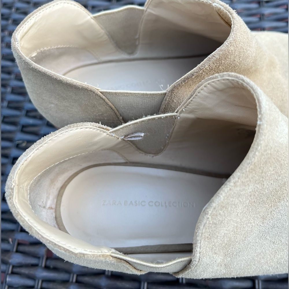 Zara Light Beige/Cream Suede Ankle Booties, Elastic Side Inserts Size 38 - Picture 9 of 13